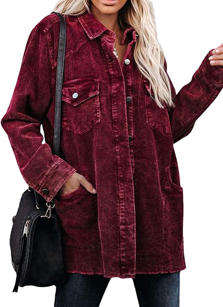 Women's Plaid Long Sleeve Shirts Casual Corduroy Color Block Button Down Cardigan Shacket Jacket ... | Amazon (US)