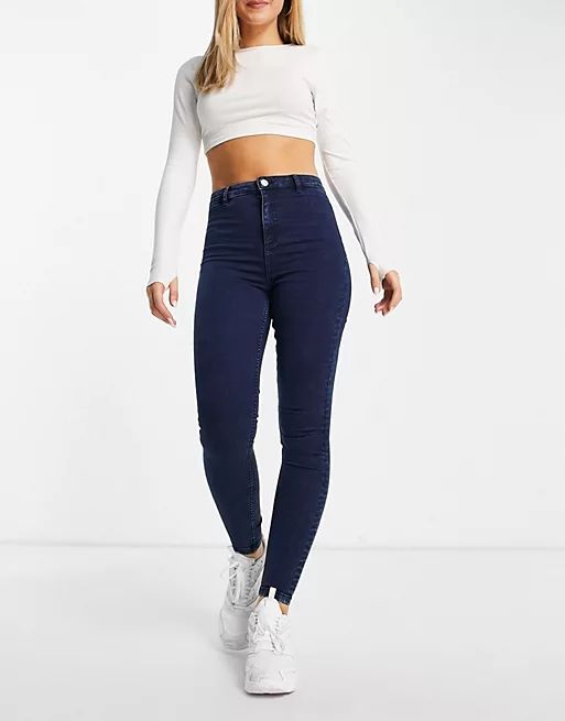 Miss Selfridge Steffi super high waist skinny jeans in dark blue | ASOS (Global)