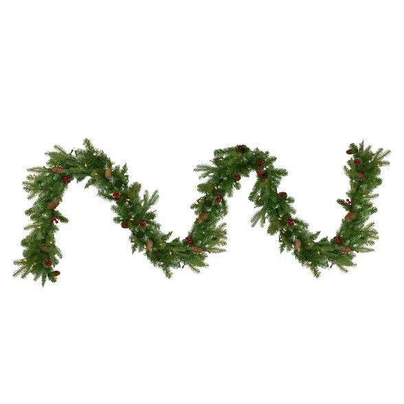 Northlight 9' x 12" Pre-Lit Mixed Winter Berry Pine Artificial Christmas Garland - Clear Lights | Target