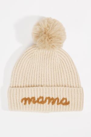 Mama Pom Knit Beanie in Oat | Altar'd State | Altar'd State