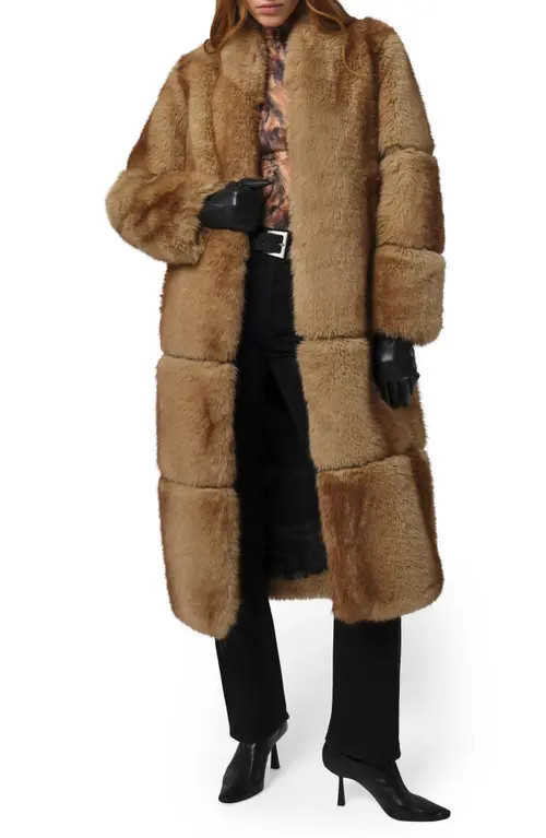 Apparis Sylke Pluche™ Faux Mink Longline Coat in Blonde Mink at Nordstrom, Size Small | Nordstrom