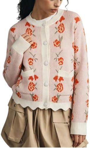 AMEBELLE Women's Floral Knit Cardigan Open Front Long Sleeve Sweater | Amazon (US)