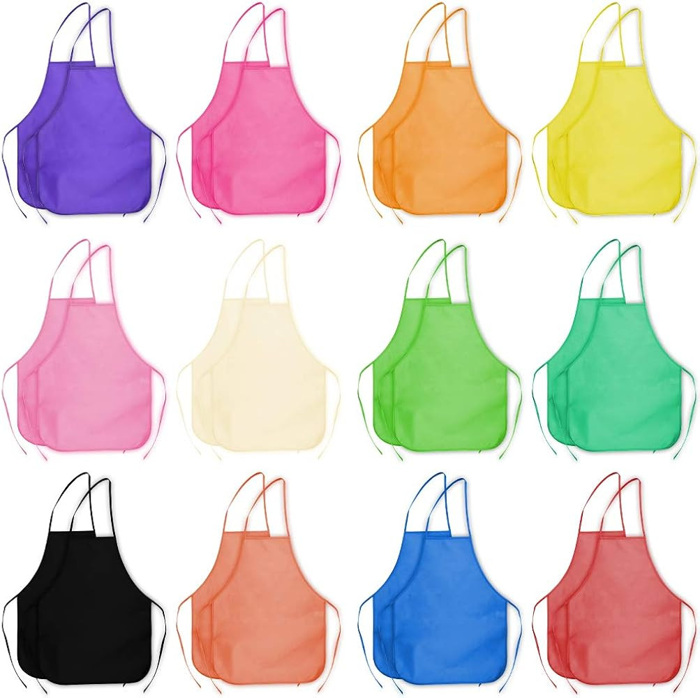 Onepine 24 Pieces Kids Apron for Ages 6-12 Years 12 Colors Children's Artists Fabric Aprons for P... | Amazon (US)