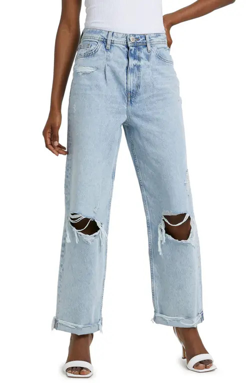 River Island Oversize Ripped Mom Jeans in Denim Light at Nordstrom, Size 6 Us | Nordstrom