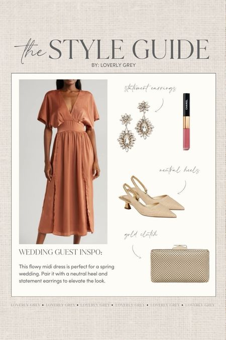 Loverly Grey wedding guest outfit idea. I love this midi dress and neutral heels. 

#LTKstyletip #LTKSeasonal #LTKwedding