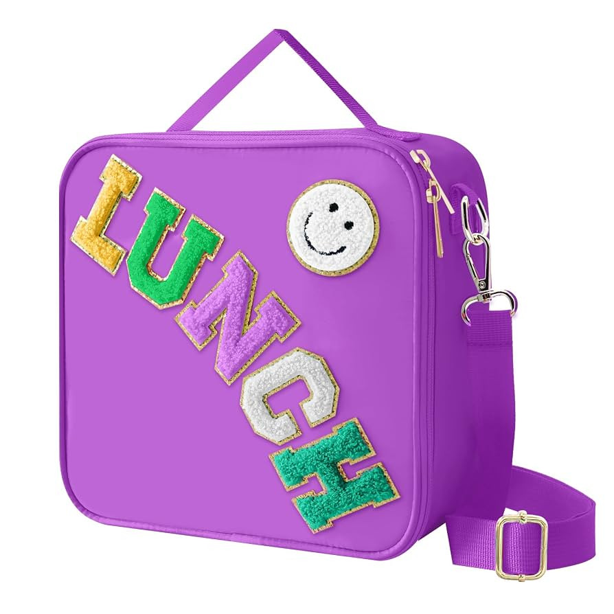 Insulated Lunch Bag With Adjustable Shoulder Strap, Nylon Preppy Lunch Box Large Insulated Lunch ... | Amazon (US)