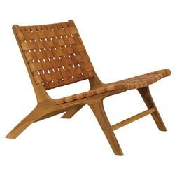Martine Mid Century Brown Woven Leather Teak Wood Frame Occasional Chair | Kathy Kuo Home