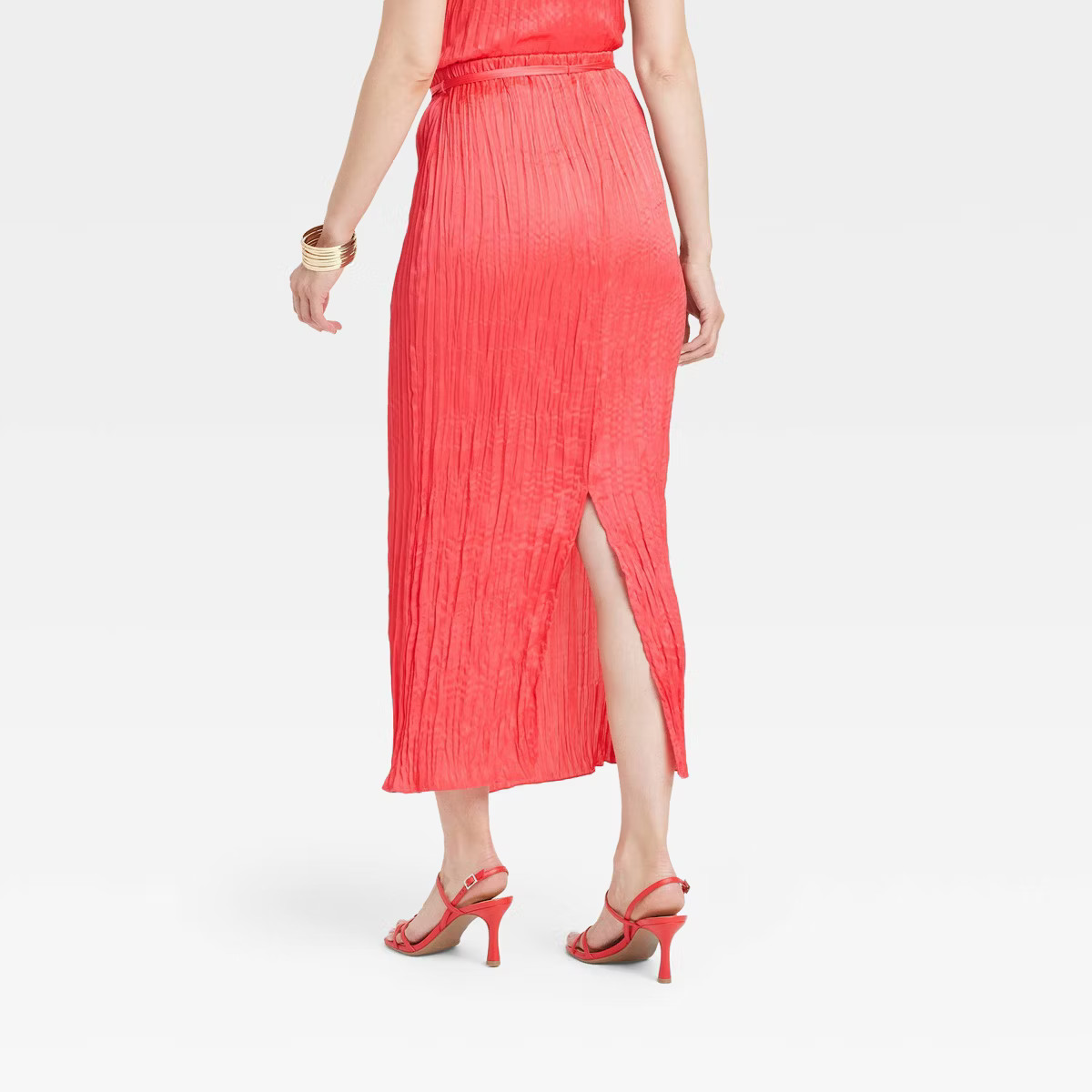 Women's Textured Crinkle Satin Midi Skirt - A New Day™ Pink XS | Target