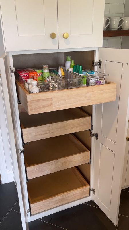 Add pull out drawers to cabinets for easy access and you can see everything you own. Saves time and money!
Home organization 
Kitchen organization 
Pantry organization 

#LTKfamily #LTKhome #LTKbaby