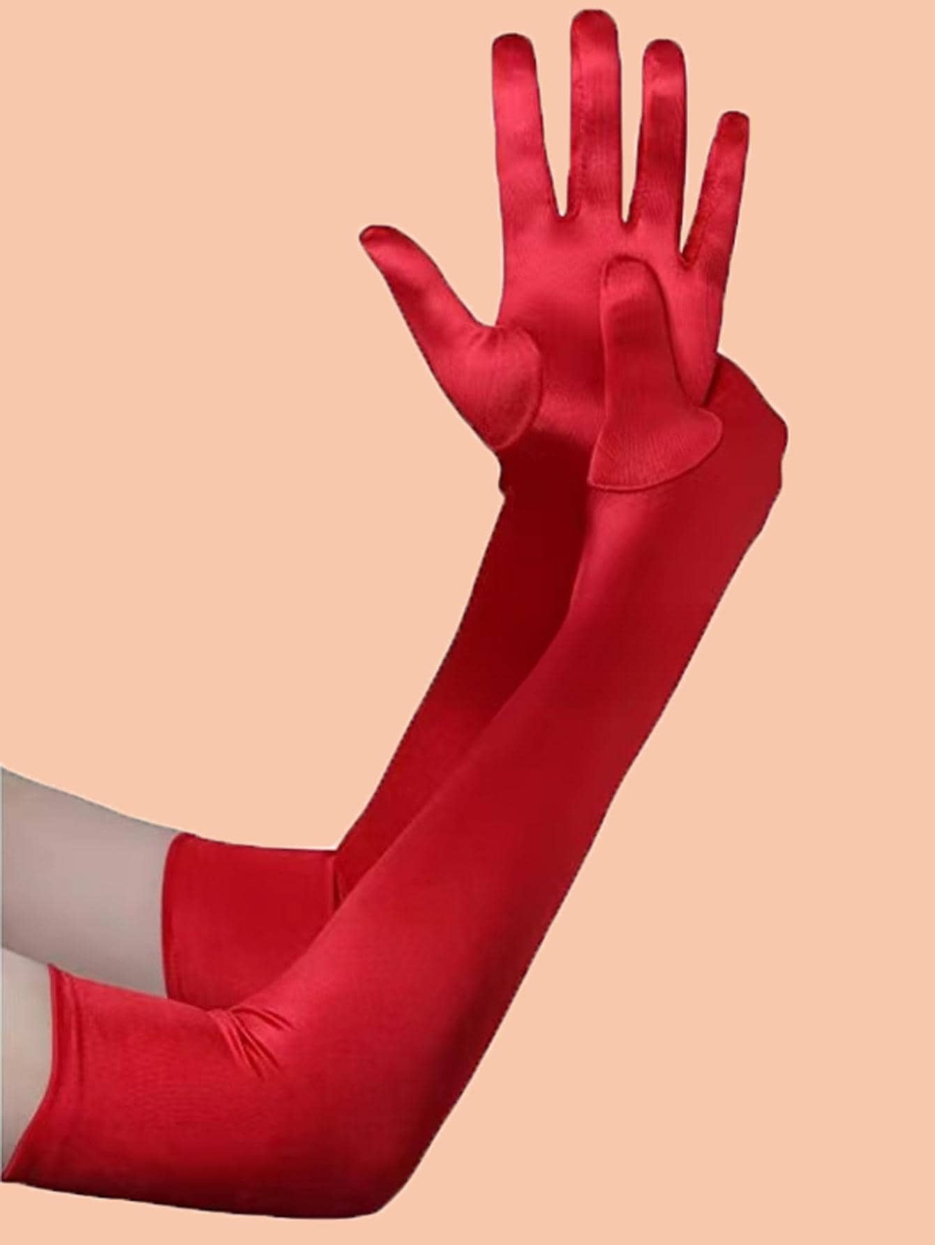 1pair Long Gloves In Black/red/white/grey/skin Color For Party, Makeup, Dancing, Bar, Wedding | SHEIN