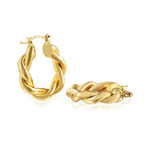 Twist Small Hoop Earrings - 14k Gold Plated, Thick Twisted Hoops for Women | Amazon (US)