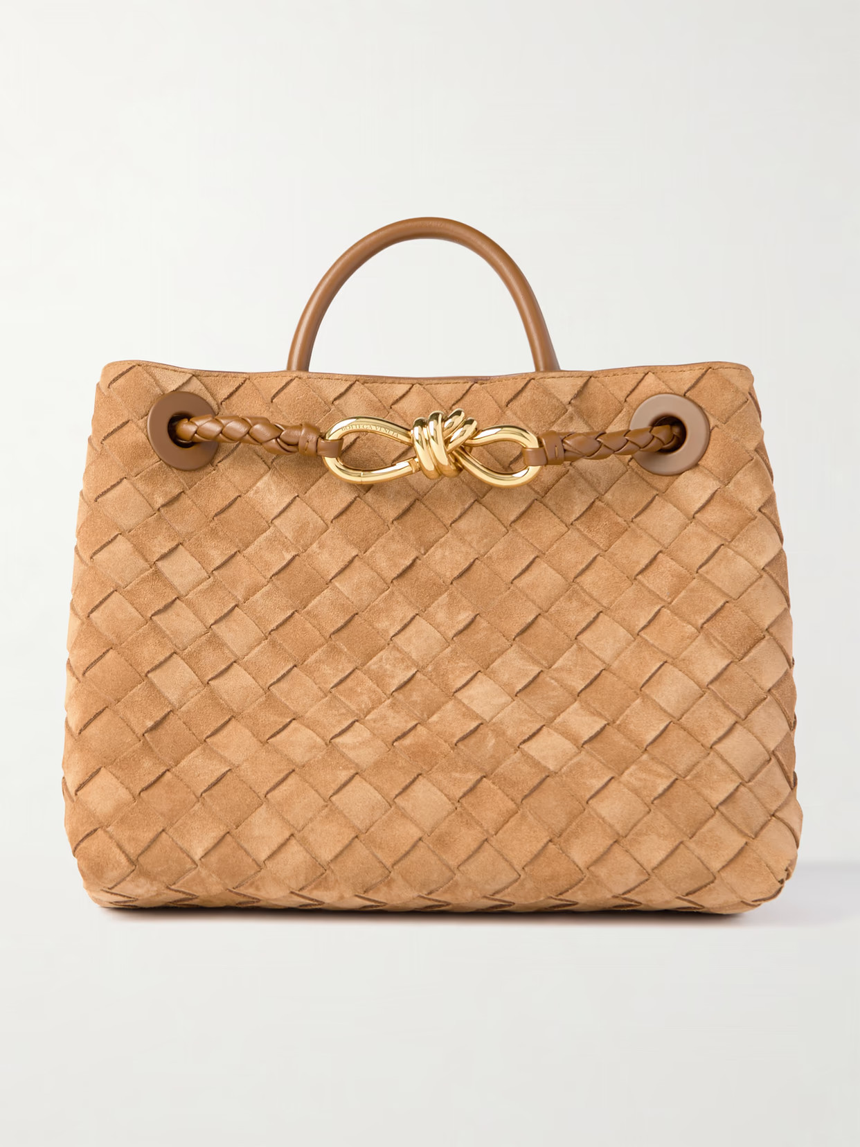 Bottega Veneta - Andiamo Small Intrecciato Suede Tote - Brown | NET-A-PORTER (US)
