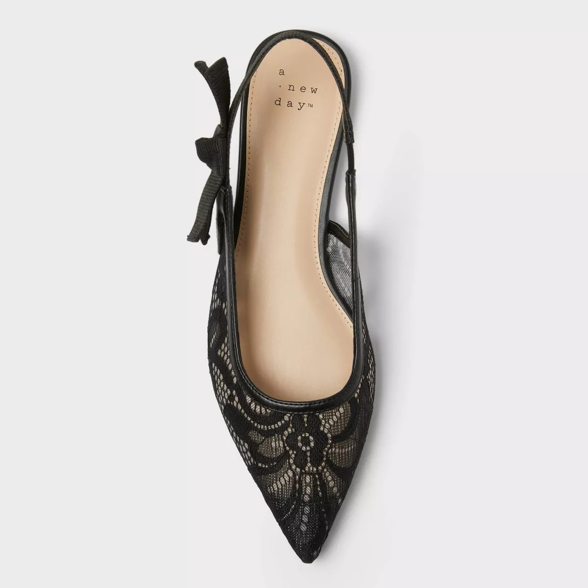 Women's London Lace Sling Back Bow Flats - A New Day™ Black 8.5: Cushioned Insole, Textured Out... | Target