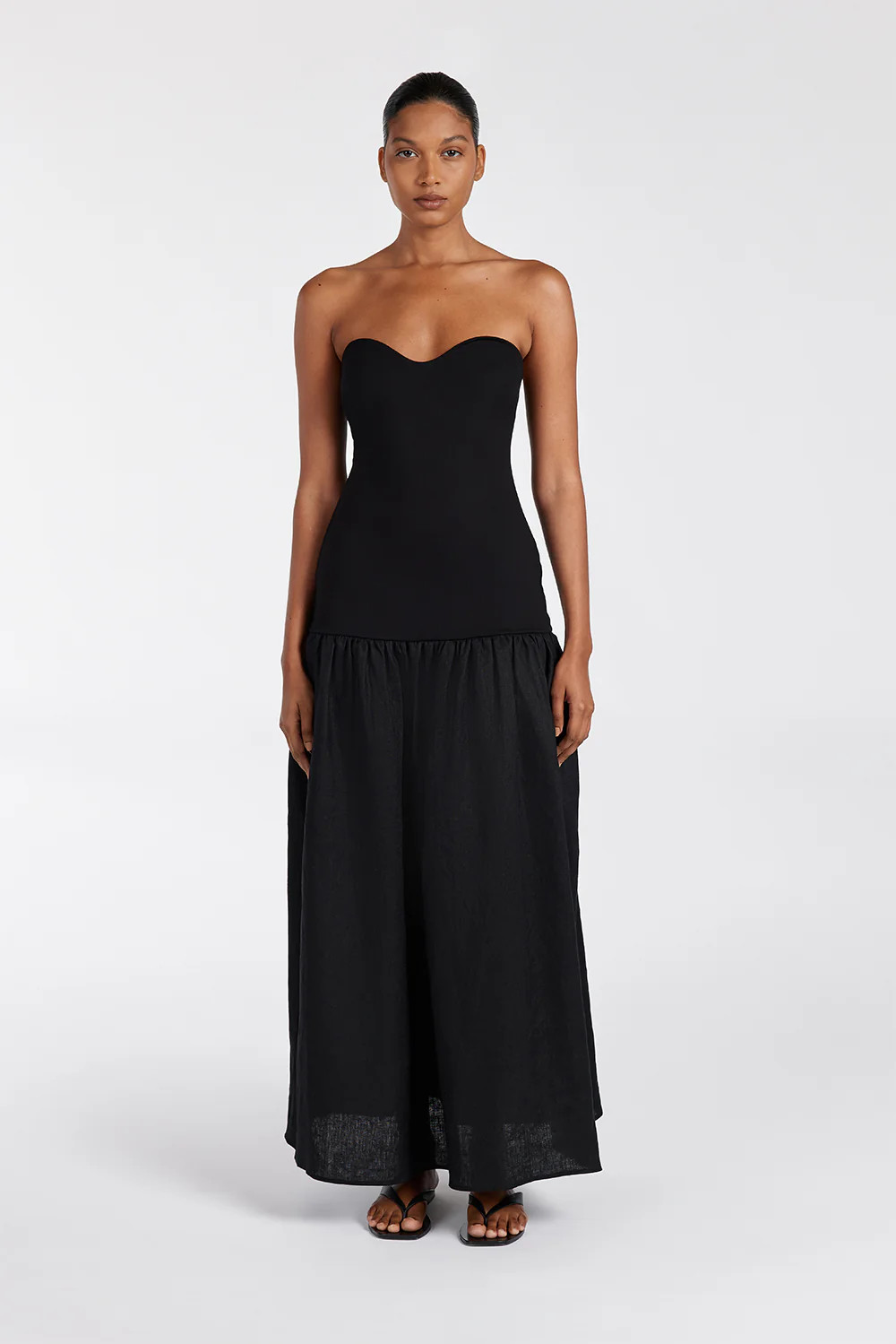 ELLISON BLACK STRAPLESS MIDI DRESS | DISSH