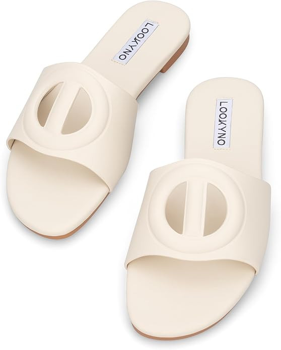 Womens Sandals Dressy Summer Flat Sandals 2025 Open Toe Slippers Slip On Slides with Semicircle C... | Amazon (US)