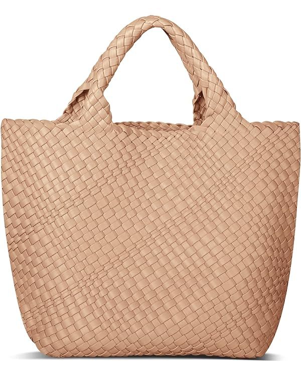 Womens Vegan Leather Woven Bag with Purse, Fashion Handmade Beach Tote Bag Top-handle Handbag | Amazon (US)