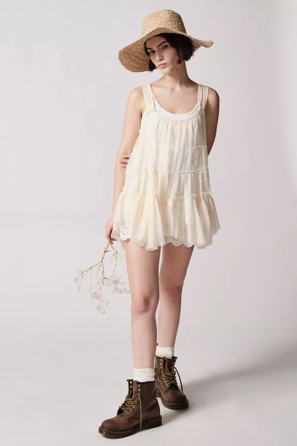 UO Jillian Lace Babydoll Mini Dress | Urban Outfitters (US and RoW)