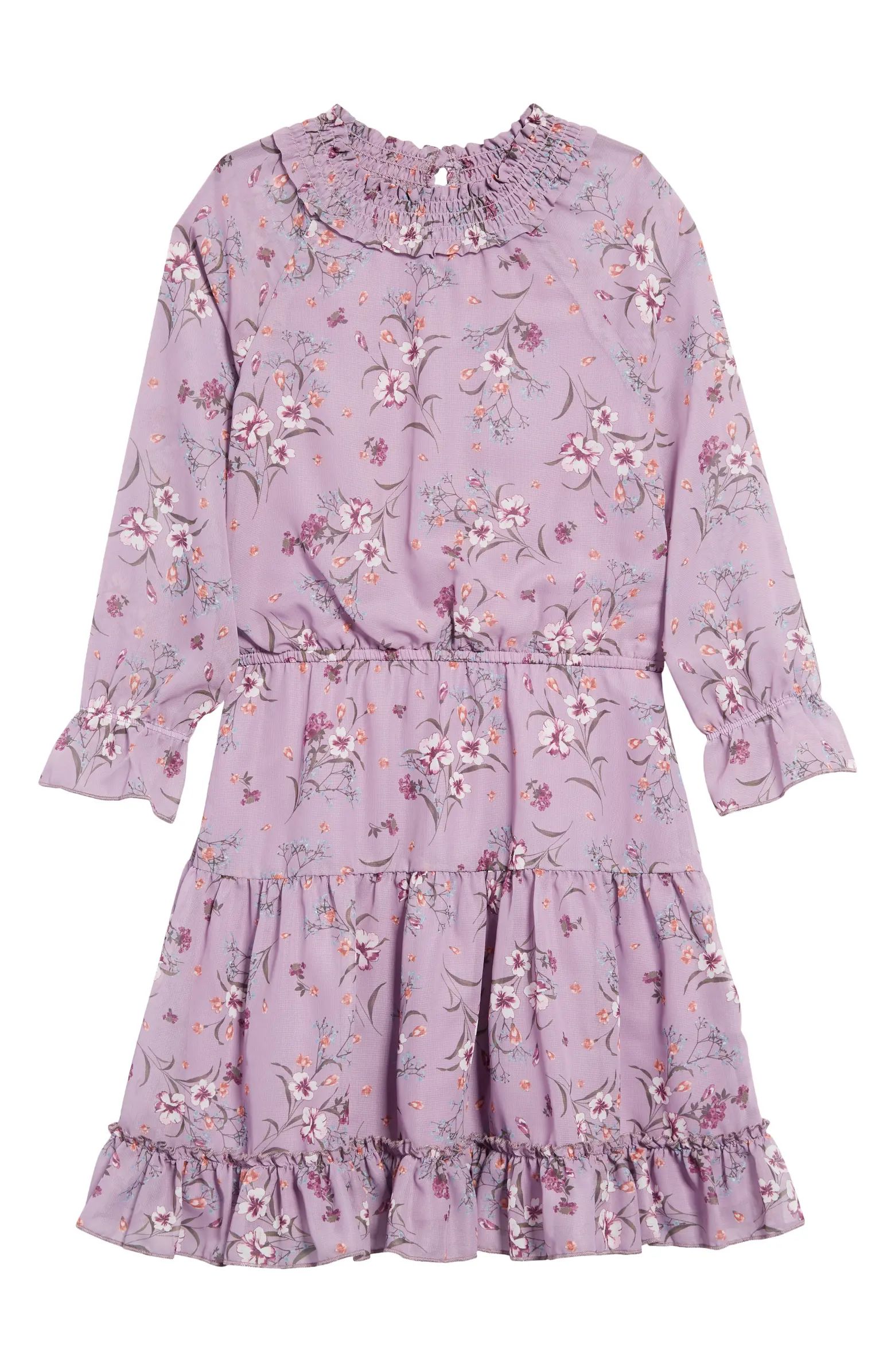 Kids' Floral Print Ruffle Chiffon A-Line Dress | Nordstrom