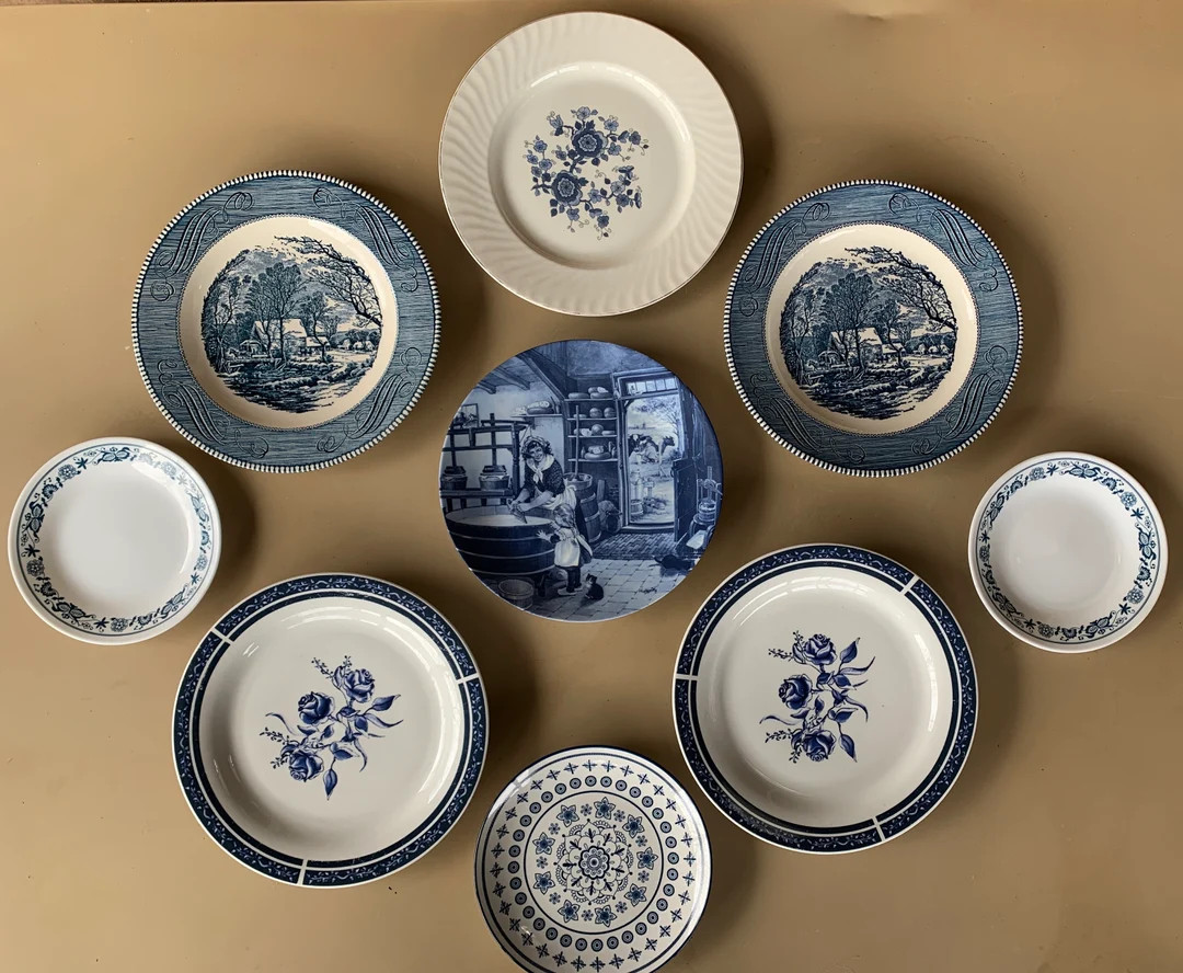 Mismatched Gallery Wall Collection Plates Vintage Collage Display Blue Transferware #95 - Etsy | Etsy (US)