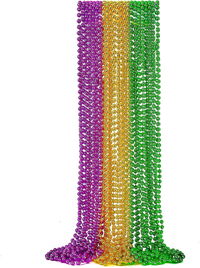 12PCS Mardi Gras Beads, Green Purple Gold Mardi Gras Metallic Beads Costumes Necklaces Bulk, Mard... | Amazon (US)