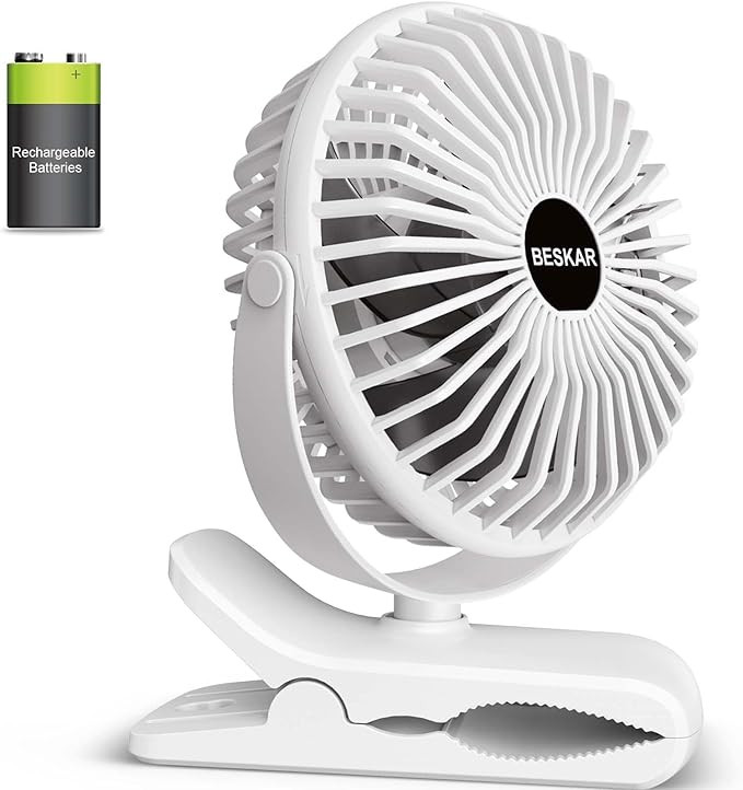 BESKAR Portable Clip on Fan Rechargeable, 4 Speeds Small Battery Operated Fans, USB Desk Fan with... | Amazon (US)