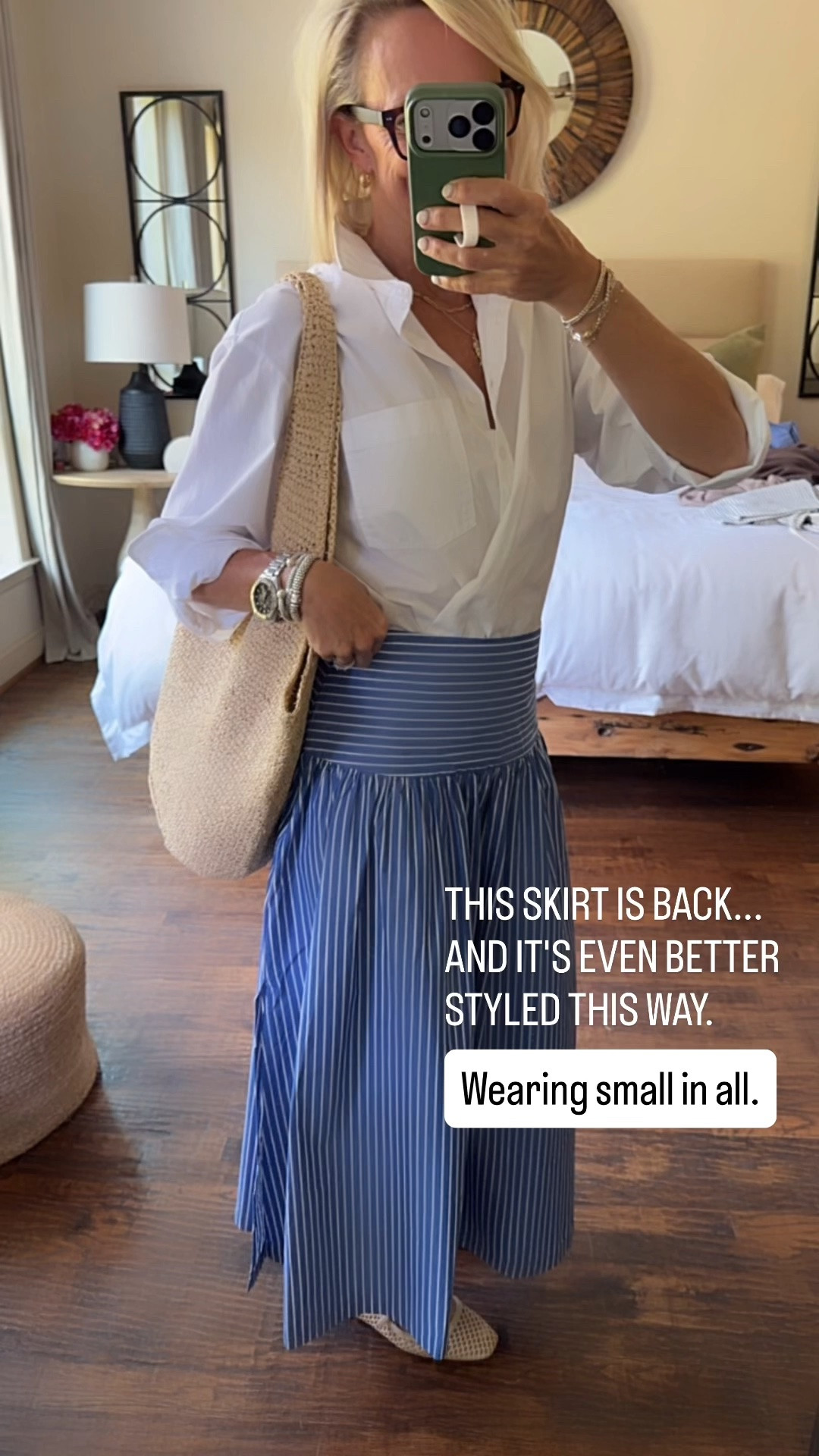 This blue striped drop-waist skirt is finally back in stock, and it's one of my favorite pieces to style. I paired it with a classic white button-down for a timeless look that's perfect for everything from lunch to vacation dinners. Wearing small in the skirt.

💡 LTK MADE EASY
❤️ Heart = Support my posts!
🔖 Save = Get sale & restock alerts
📋 Lists = Keep favorites organized
📲 Share = Send lists and products to a friend. Hello, Christmas List!
💬 Comment = Ask me anything about what I'm wearing. :-)

#LTKootd #LTKOver40 #LTKSeasonal
