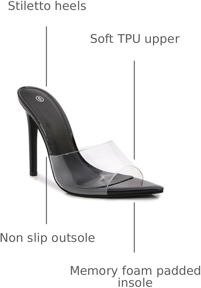 Women Clear Pointed Toe Sandals Stiletto Heels Transparent Strap High Heels Slip on Mules for Wom... | Amazon (US)