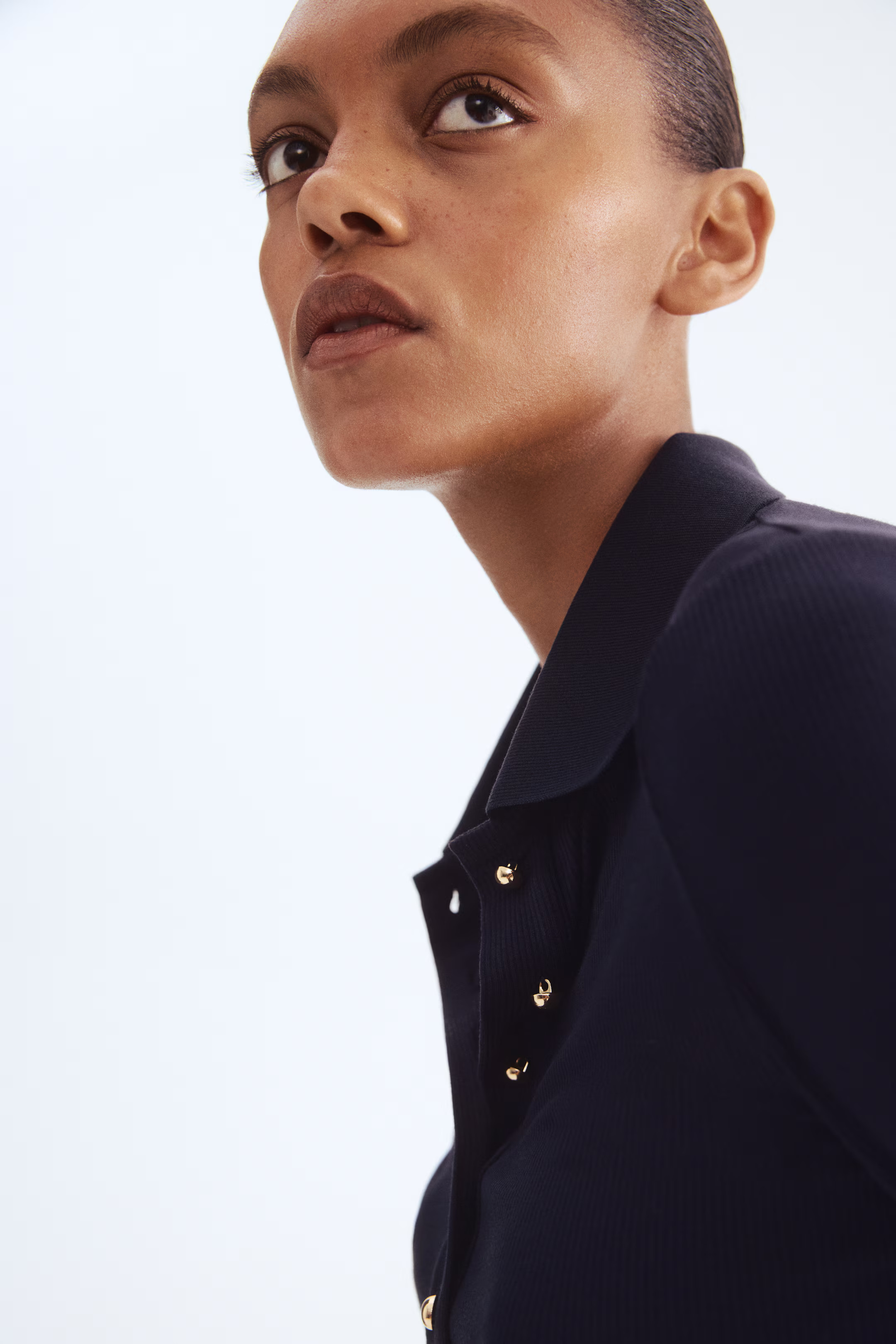 Rib-knit polo shirt - Navy blue - Ladies | H&M GB | H&M (UK, MY, IN, SG, PH, TW, HK)