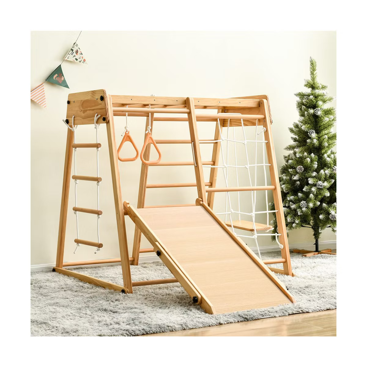 Indoor Playground 8-in-1 Jungle Gym Toddler Climbing Toys with Slides and Play Table Wooden Rock ... | Target