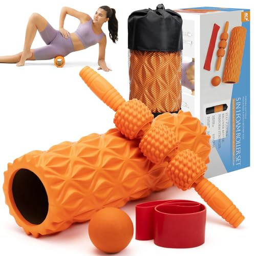 5 in1 Foam Roller Set, Trigger Point Foam Roller, Massage Roller Stick, Massage Ball, Resistance Band for Deep Muscle Massage Pilates Yoga,Fitness Exercise for Whole Body (Pure Orange) | Amazon (US)