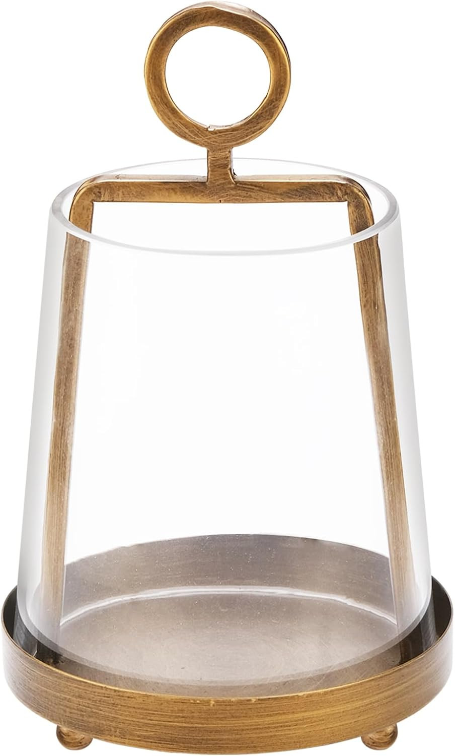 6" Wide Modern Farmhouse Metal Hurricane Candle Holder with Handmade Sturdy Glass Sleeve in Antique Brass for Pillar Candle & Plants, Glass Hurricane Lantern, Industrial, Minimalistic | Amazon (US)