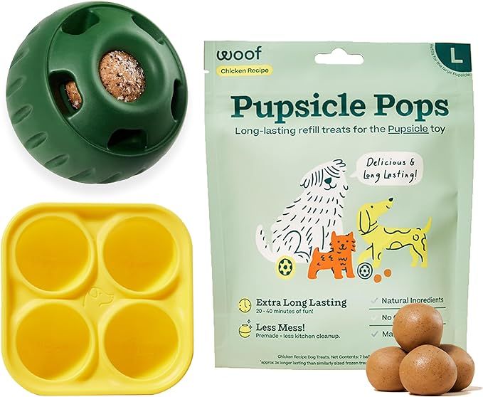 WOOF Starter Pack - Pupsicle, Treat Tray Mold and Pupsicle Pops Chicken - Fillable Dog Treat Ball... | Amazon (US)