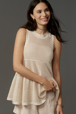 Maeve Open-Knit Scallop-Edge Babydoll Sweater Tank | Anthropologie (US)