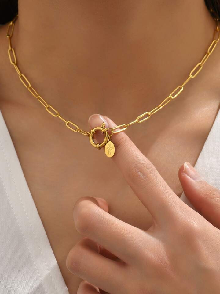 Oval Charm OT Buckle Necklace | SHEIN USA | SHEIN