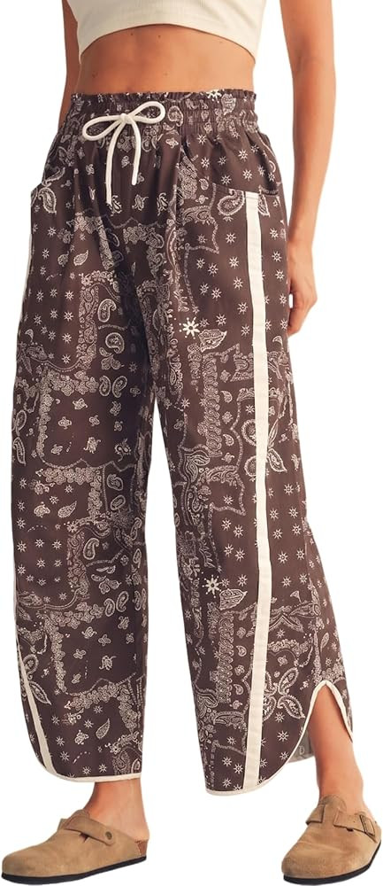 Bianstore Women Paisley Bandana Wide Leg Pants Casual Track Trousers | Amazon (US)
