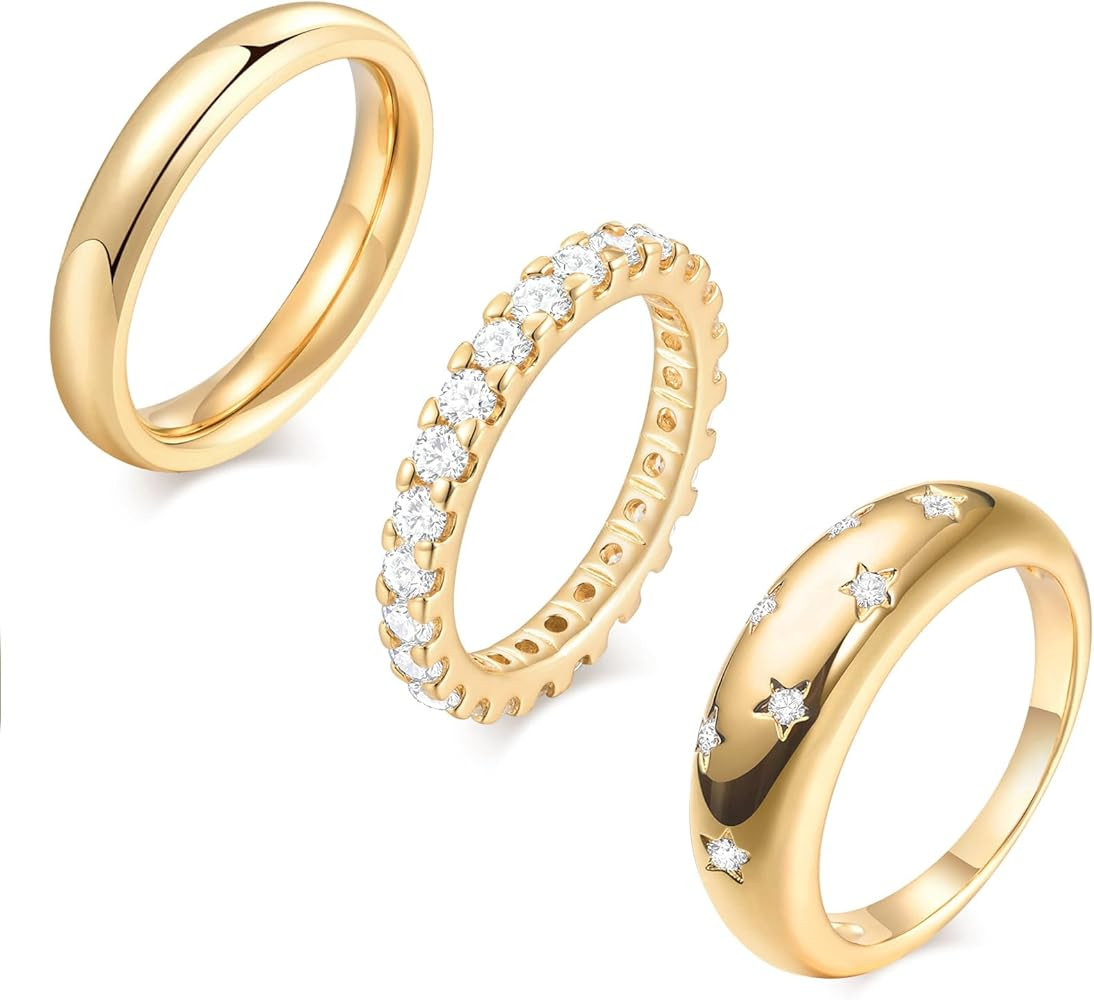 KSF Stackable Gold Rings for Women - 14K Gold Plated Rings Set, Non Tarnish Dainty Cubic Zirconia... | Amazon (US)