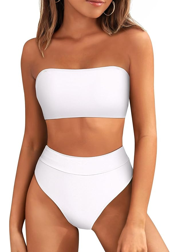 Pink Queen Women's Removable Strap Pad High Waist Bikini Set Swimsuit White L | Amazon (US)