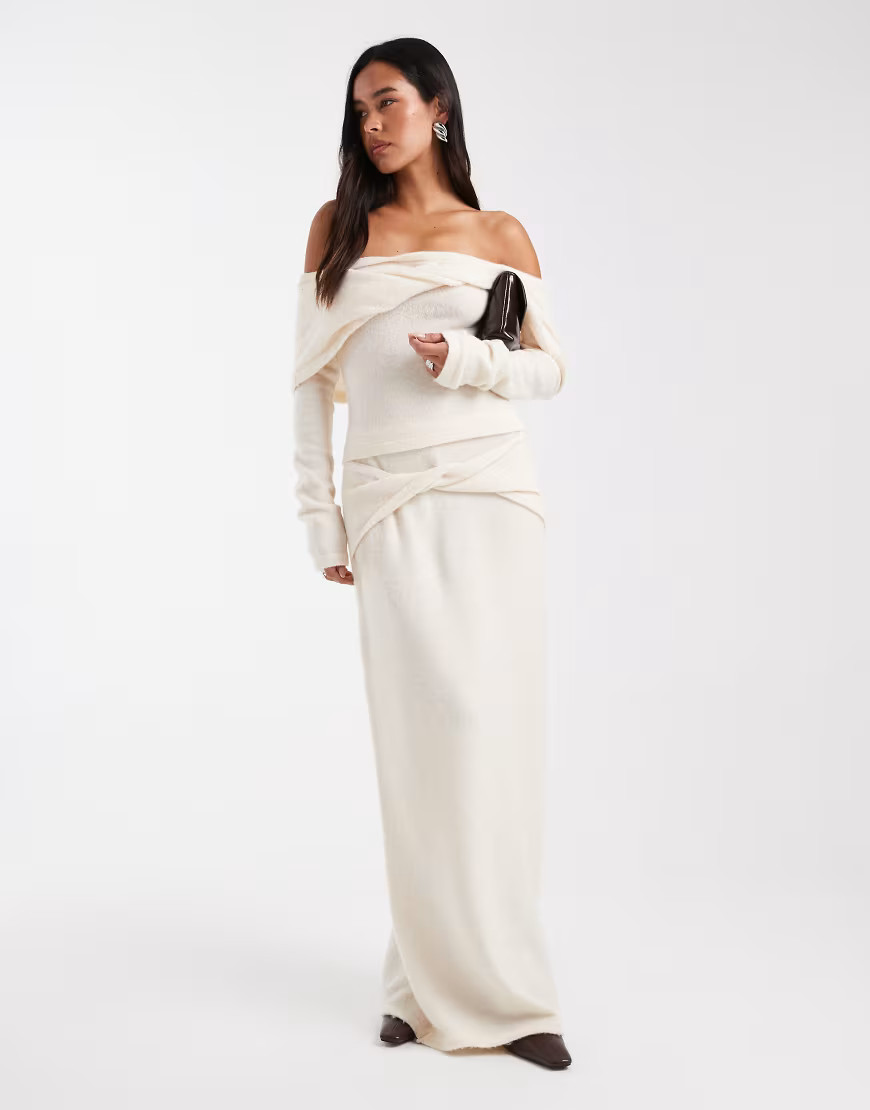 4th & Reckless knit twist front detail maxi skirt in cream - part of a set-White | ASOS (Global)