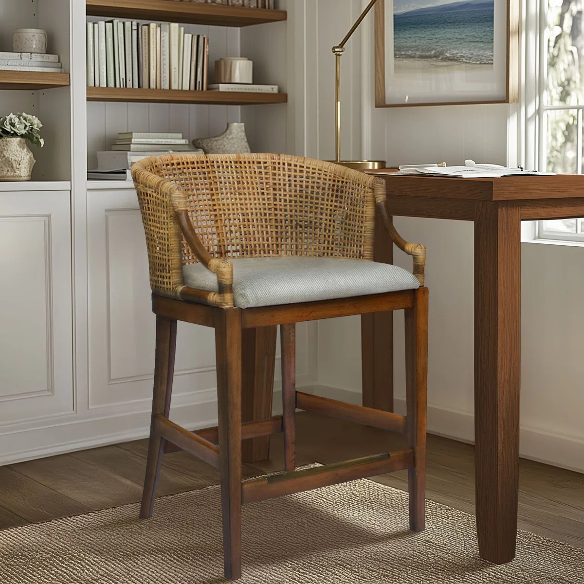 Martha Stewart Playa Handcrafted Rattan & Wood Counter Stool 25" H | Wayfair North America