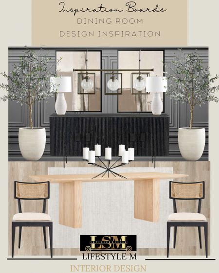 Dining room design inspiration. Recreate the look at home by shopping below. Wood dining table, dining chairs, dining room rug, candle decor, white planters, faux olive tree, buffet console credenza, table lamp, stone vases, wall art, dining room chandelier.

#LTKhome #LTKsalealert #LTKstyletip