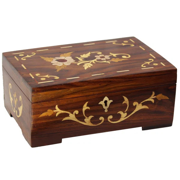 Abramson Handmade Rosewood Floral Wooden Decorative Box with Key | Wayfair North America