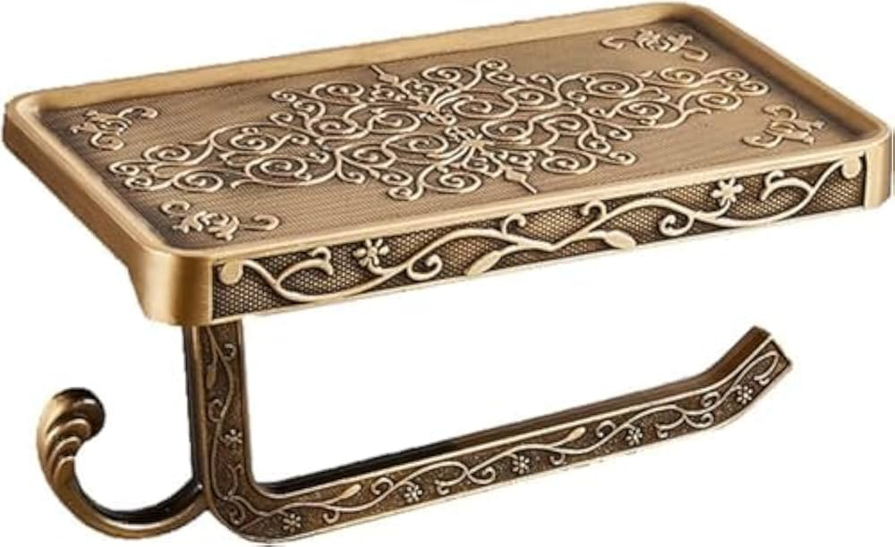 Vintage Toilet Paper Holder with Shelf,Aluminum Toilet Tissue Roll Holder Wall Mounted,Toilet Pap... | Amazon (US)