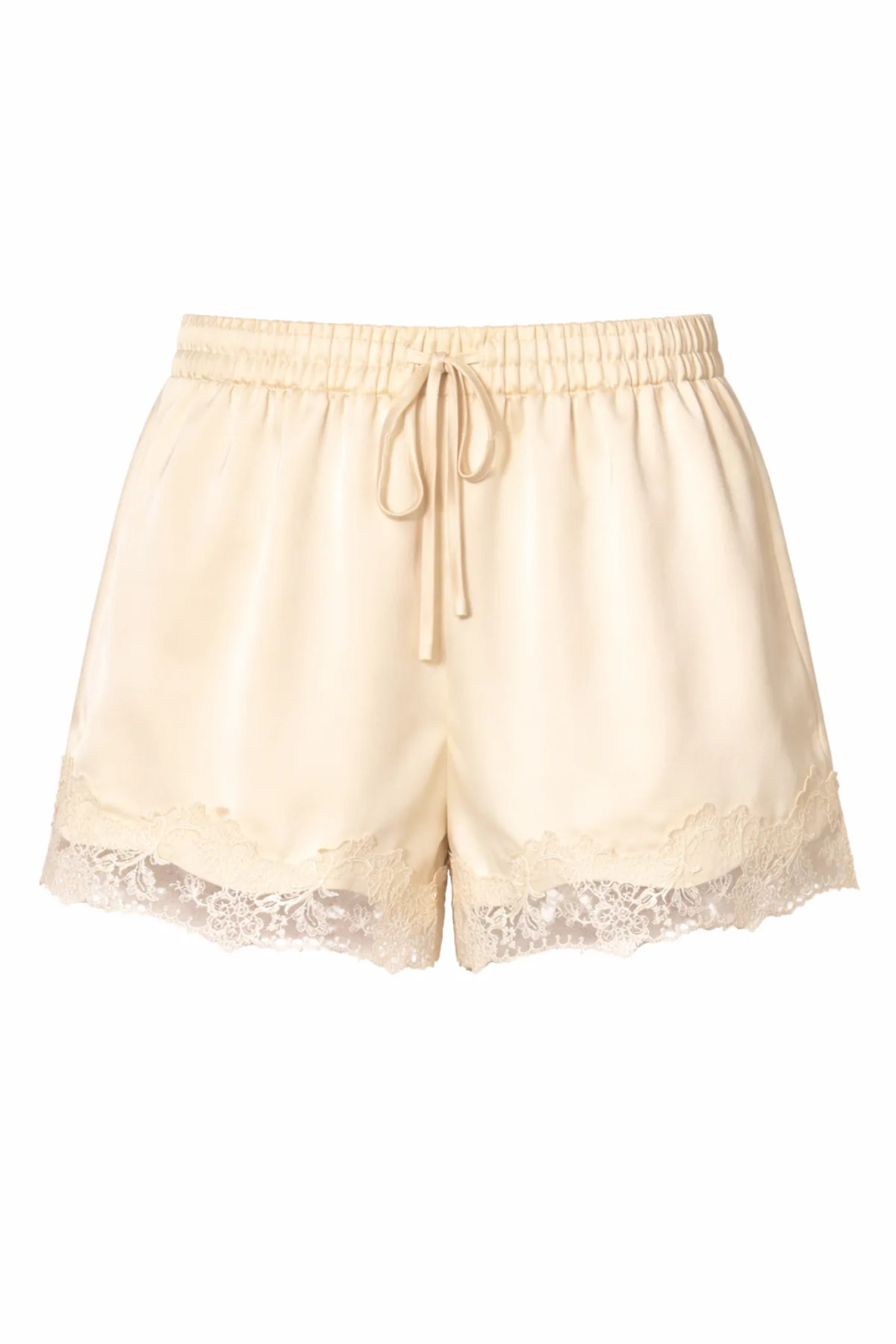 FARRON Lemon Satin Lace Trim Shorts | Noughts and Kisses