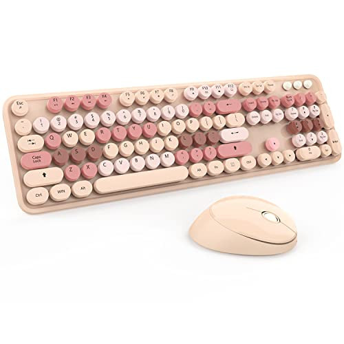Wireless Keyboard and Mouse, KOOTOP Cute Keyboard and Mouse, 2.4G Wireless Keyboard with Retro Round Keycap for PC, Mac, Laptop,Computer Windows (Milk Tea) | Amazon (US)