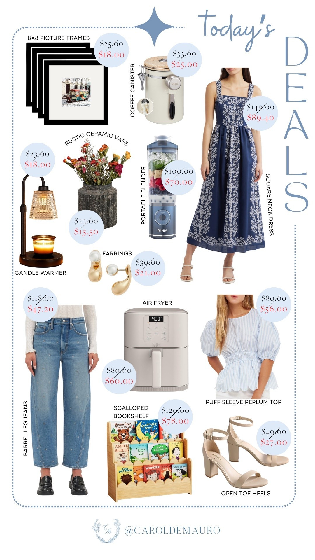 Grab these amazing finds from today’s deals, including a Ninja portable blender, air fryer, rustic ceramic vase, picture frames, a cozy candle warmer, plus some stylish barrel-leg jeans. You can also pick up a cute square-neck dress, puff-sleeve peplum top, or even a scalloped kids’ bookshelf while they’re on sale!

discounted, spring fashion, fashion accessories, capsule wardrobe, home decor, kitchen appliances, coffee lover, nursery room 

#LTKU #LTKSaleAlert #LTKSeasonal