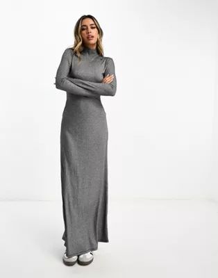 ASOS DESIGN high neck long sleeve maxi dress in silver | ASOS (Global)