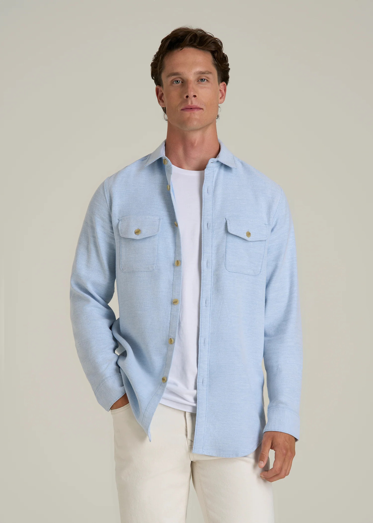 Everyday Comfort Terry Overshirt for Tall Men in Cloud Blue | American Tall
