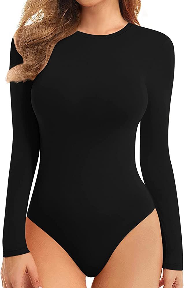 MANGOPOP Women's Halter Neck Sleeveless Sexy Tank Tops/Crew Neck Long Sleeve Bodysuit | Amazon (US)