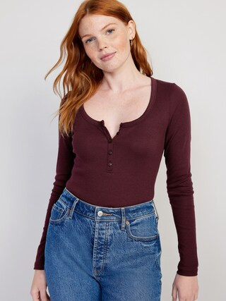 Fitted Rib-Knit Henley T-Shirt for Women | Old Navy (US)