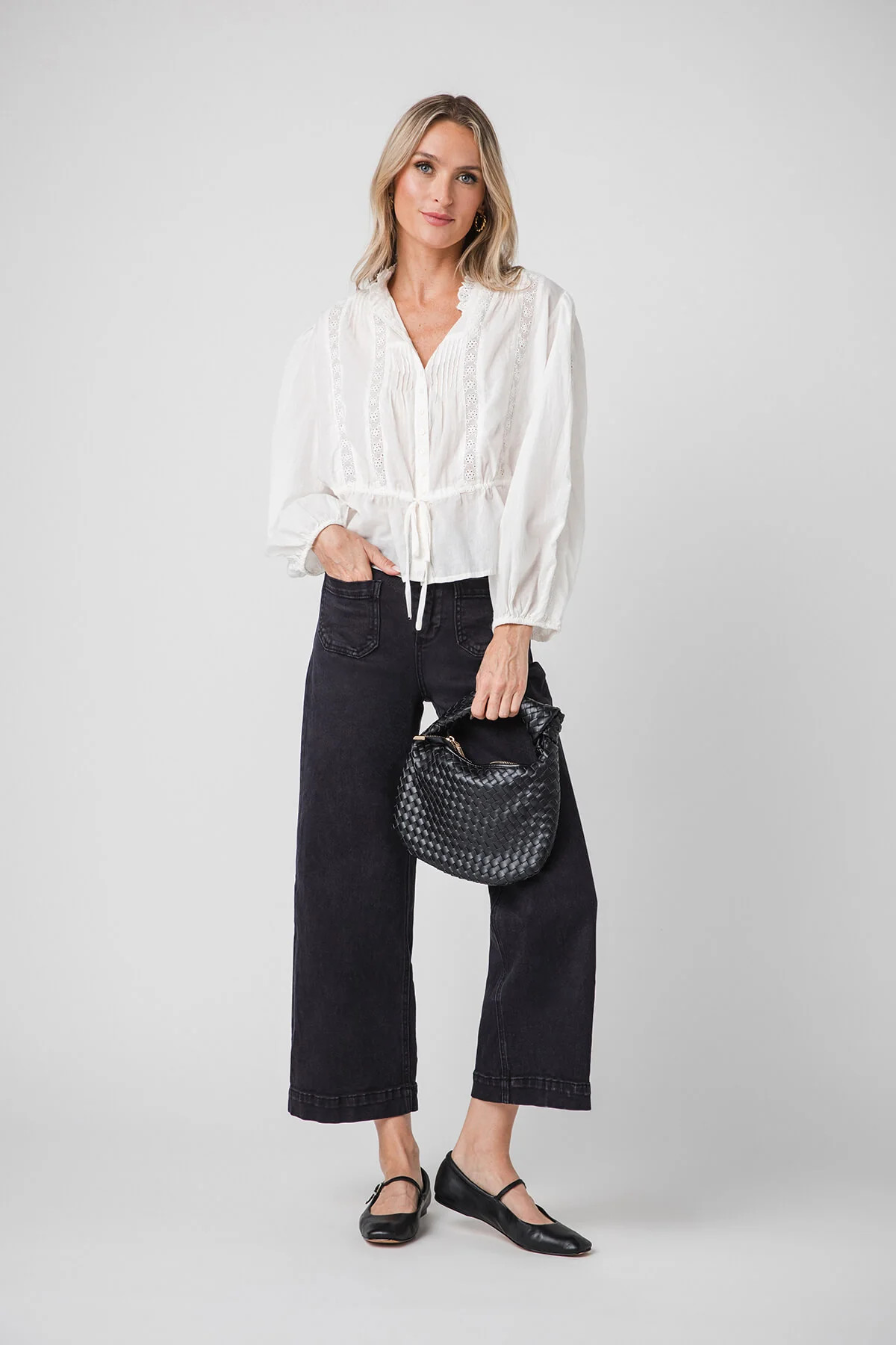 Risen Amelia Cropped Patch Pocket Black Jeans | Social Threads